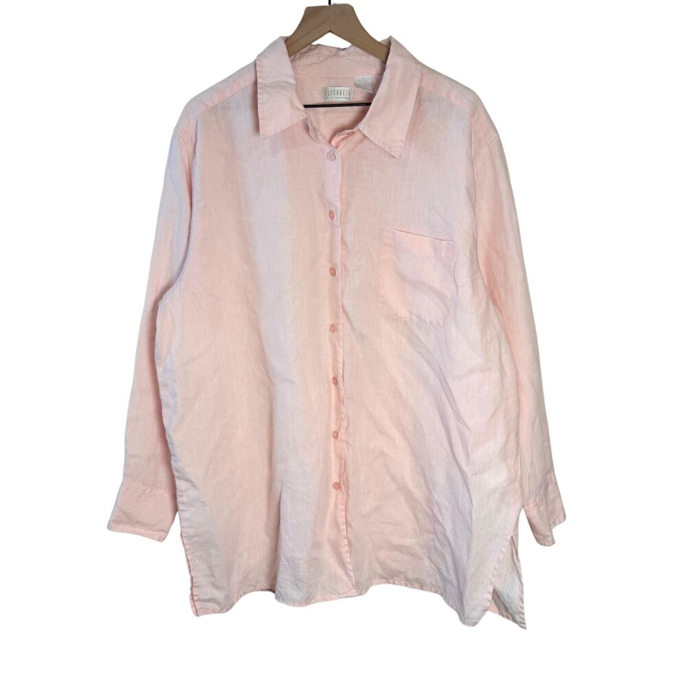 VTG Blush Pink Linen Button Down Long Sleeve Oversized Shirt Size 2x Elisabeth